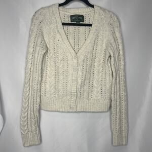 American Eagle Beige Womens Size S Cable Knit Preppy Cropped Cardigan Sweater